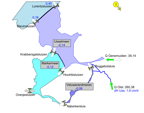 Kaart Peilen en aanvoer IJsselmeergebied 